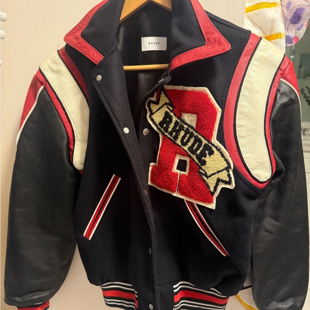 Rhude Black and Red Varsity Jacket